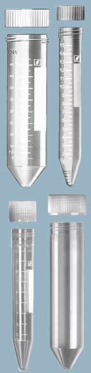 Пробирки с коническим дном, резьбовая крышка из полиэтилена высокой плотности, с градуировкой и полем для записи